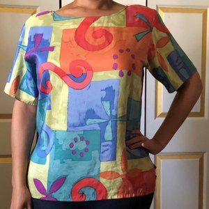 Vintage The Limited Colorful Silk Geometric Top